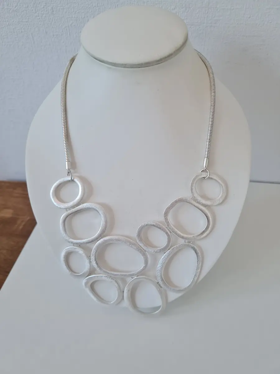 Eastar Silver tone Circle bib necklace