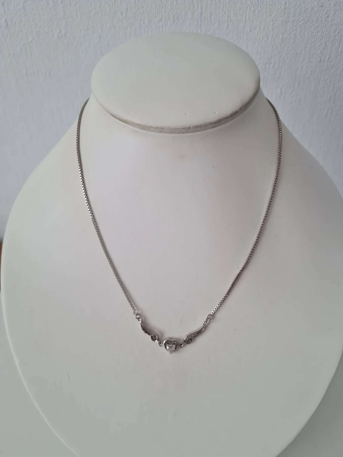Silver tone Angle Wings Rhinestone necklace