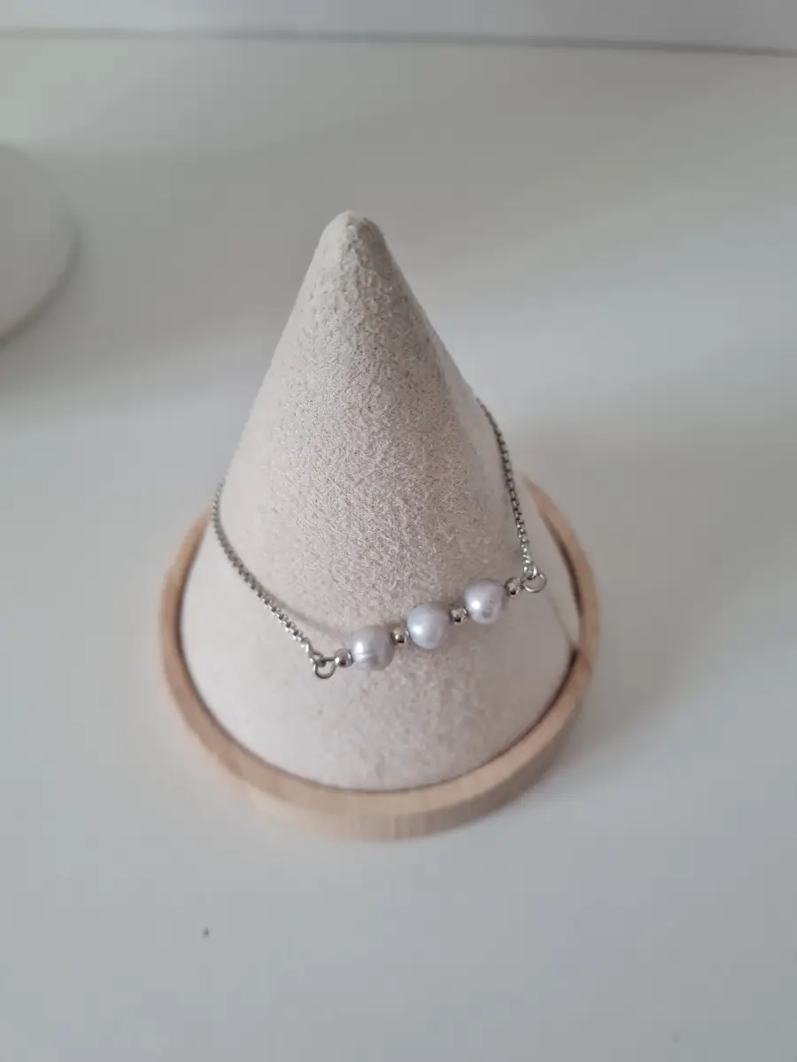 Grey Faux Pearl Silver tone bracelet