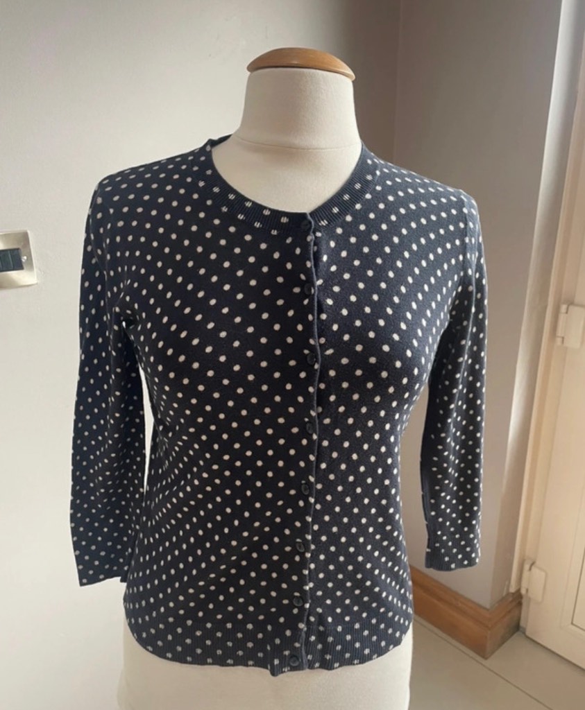 Hobbs London Navy Polka Dot Cardigan – XS