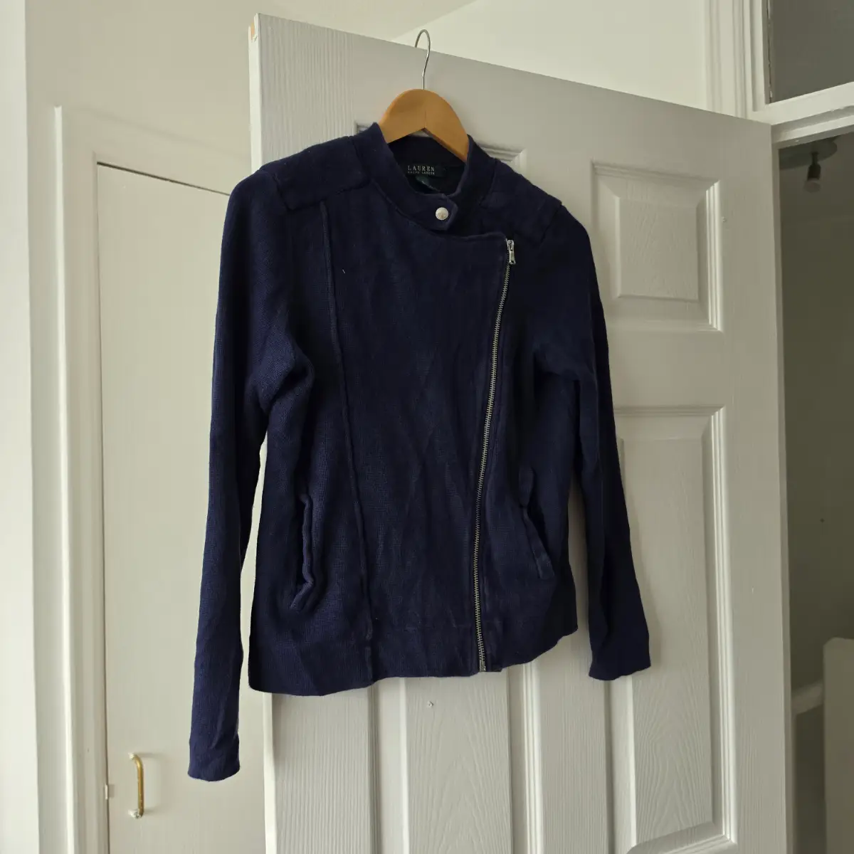 Lauren Ralph Lauren size M navy pocket silver zip popper jacket