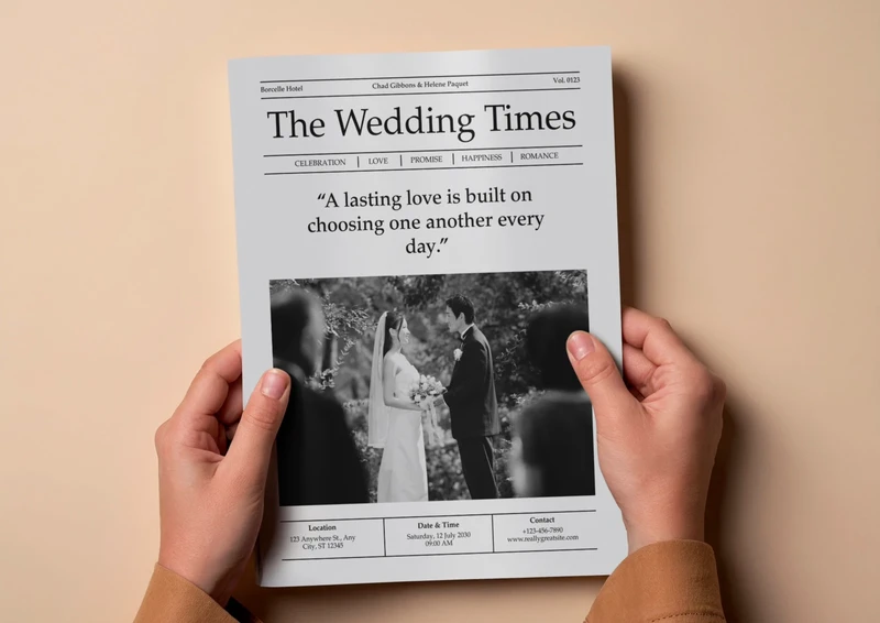 X50 Newspapers - “The Wedding Times” Custom Newspaper – Elegant Keepsake for Your Celebration