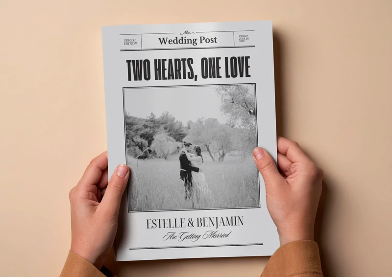 X50 Newspapers - “Two Hearts, One Love” Wedding Post – Elegant Custom Newspaper Keepsake
