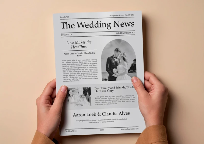 X50 Newspapers - “The Wedding News” Custom Newspaper – Elegant Keepsake for Weddings