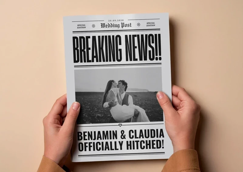 X50 Newspapers - “Breaking News!” Wedding Post – Fun Interactive Newspaper Keepsake