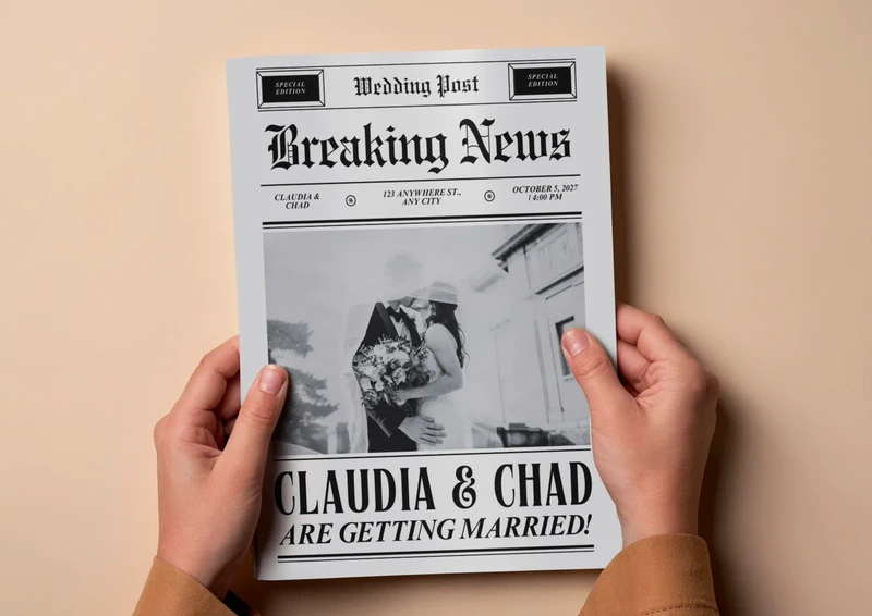 X50 Newspapers - “Breaking News!” Wedding Post – Fun Custom Newspaper Keepsake