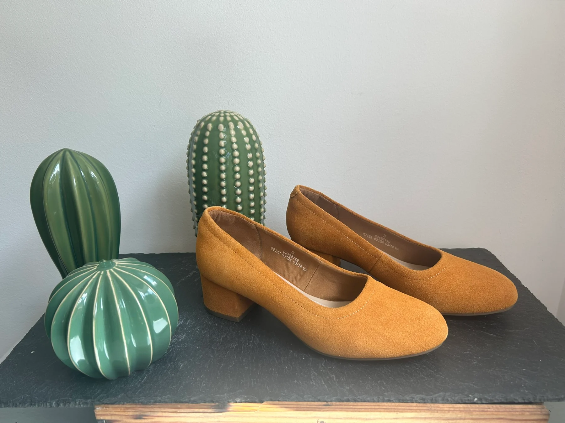Gorgeous mustard suede heels by M&S, size 3