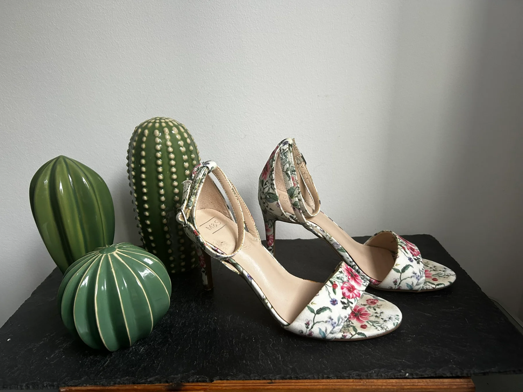 Pretty floral strappy heels by M&S, size 4.5