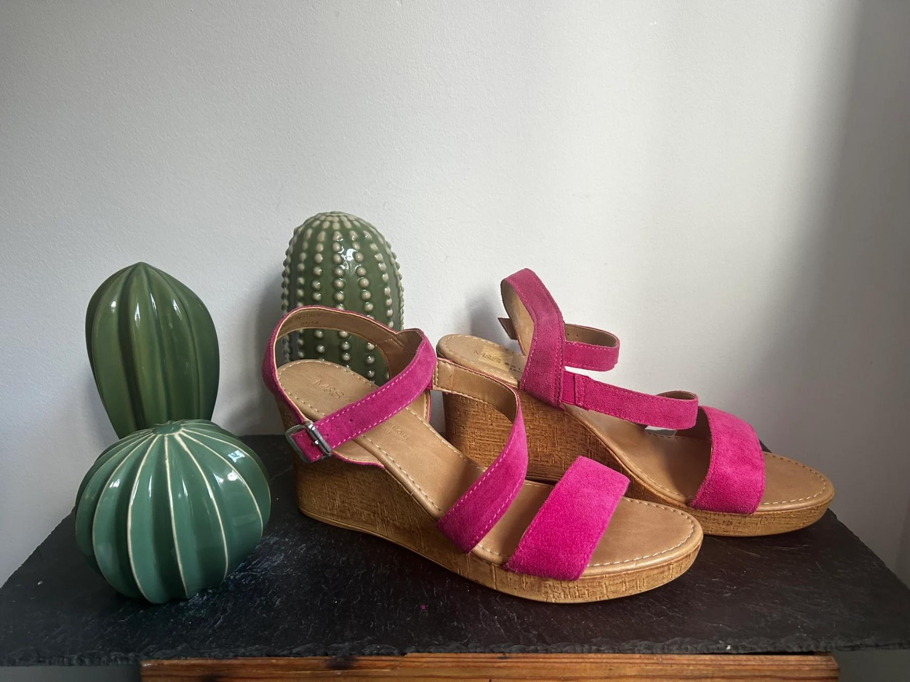 Gorgeous pink strappy wedges by M&S, size 8