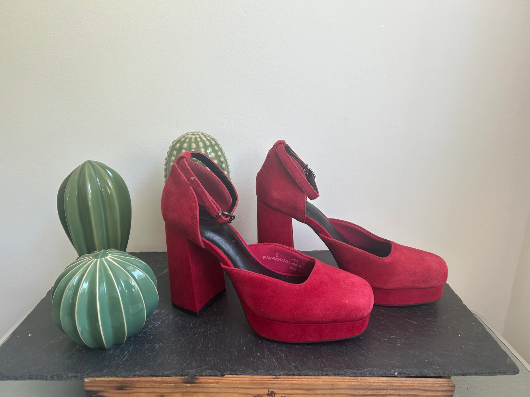 Fabulous red suede platform heels by M&S, size 5