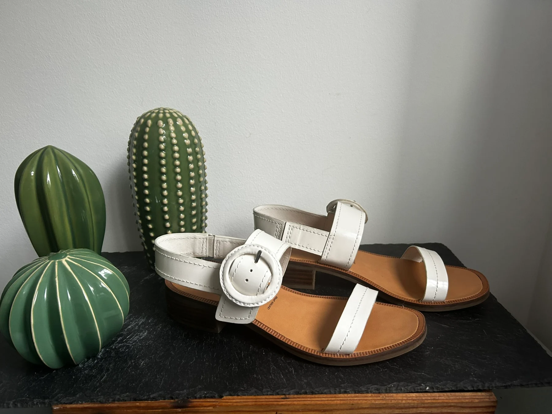 Gorgeous low white leather sandals by M&S, size 5