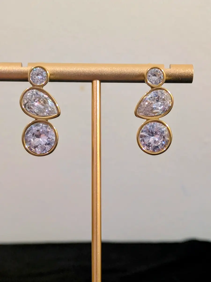 18K Gold Plated Cubic Zirconia Drop Earings, Crystal Statement Earings, Luxury Jewellery