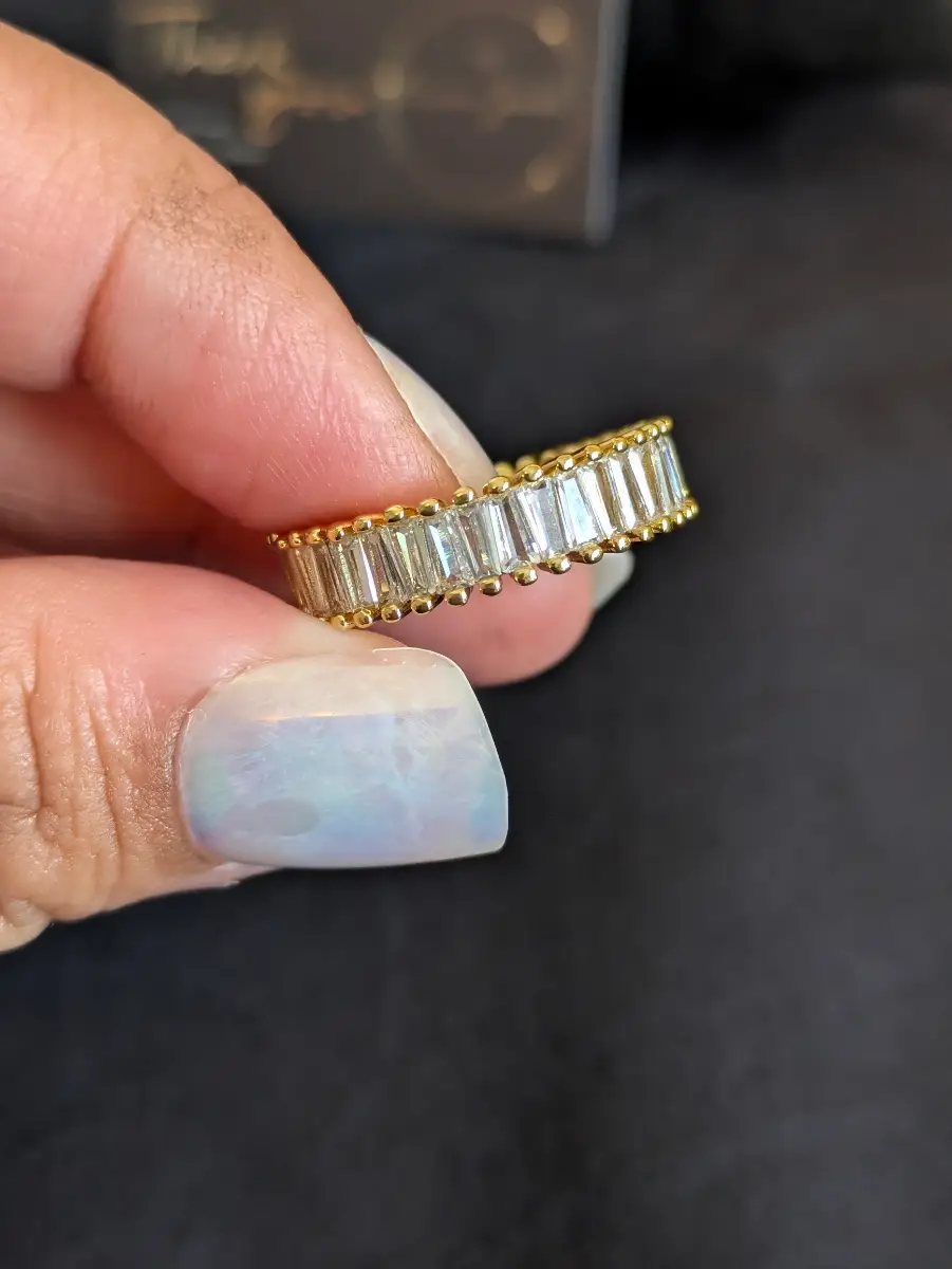 Cubic Zirconia Baguette Eternity Band, Statement Crystal Ring, Size Q