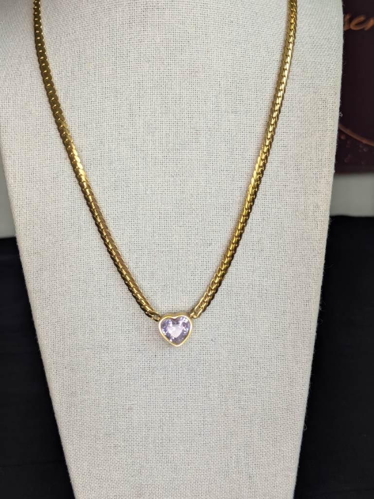 18K Gold Plated Crystal Heart Necklace, Zirconia Statement Necklace, Crystal Pendant
