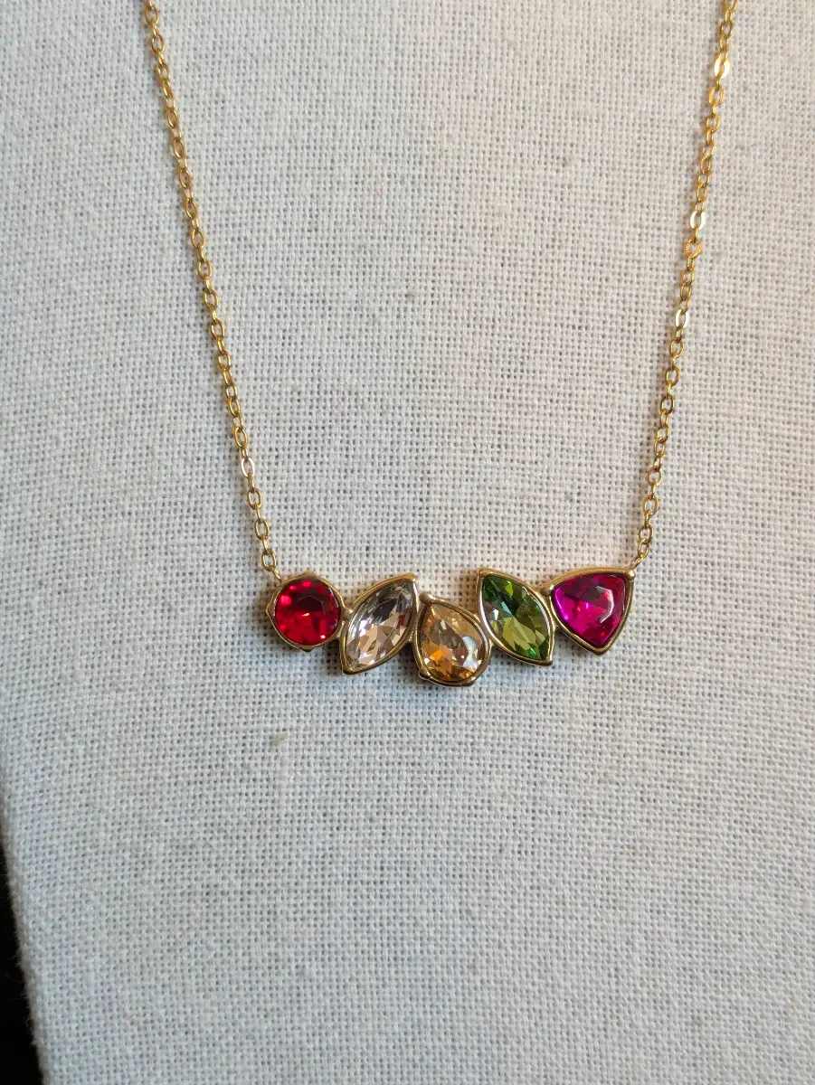18K Gold Plated Colourful Necklace, Statement Necklace, Crystal Pendant