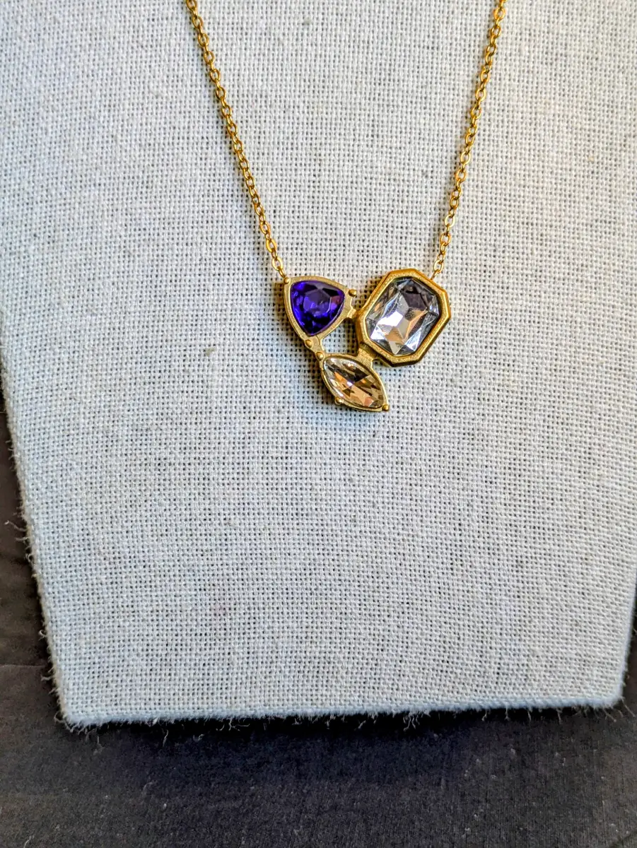 18K Gold Plated Colourful Crystal Necklace, Statement Necklace, Crystal Pendant