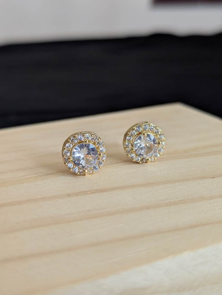 18K Gold Plated Zirconia Stud Earings, Round Crystal Earings, Studs, Dainty Jewellery