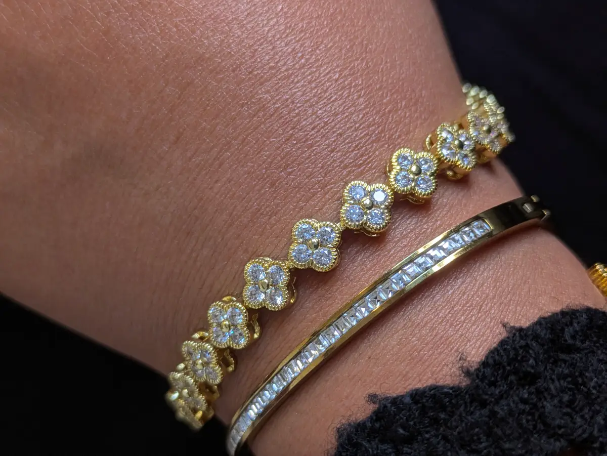 18K Gold Plated Cubic Zirconia Bracelet, Luxury Bracelet, Crystal Flower Bracelet