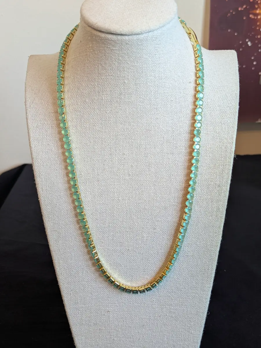 Aqua Blue Cubic Zirconia Tennis Necklace, Crystal Statement Necklace/Chain