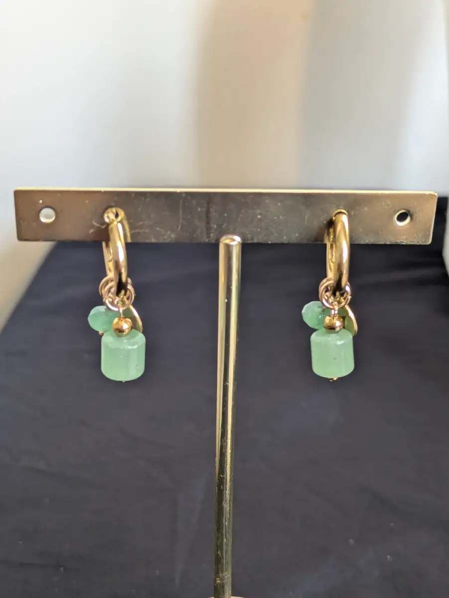 18K Gold Plated Natural Stone Huggie Hoop Earrings, Charm Earrings, Small Hoops