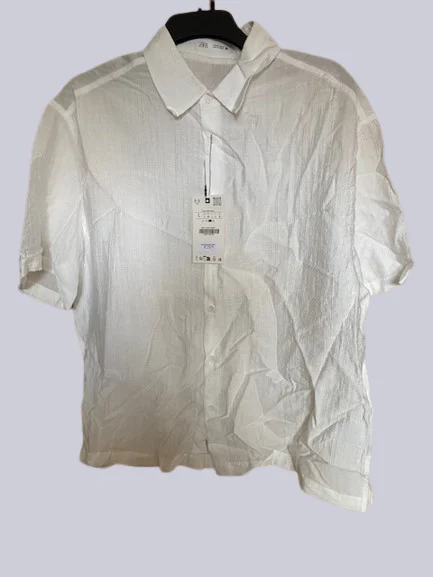 NWT Zara Men White Textured Short Sleeve Shirt - Size Large