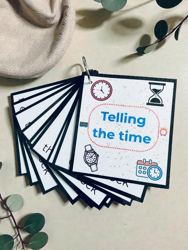 Telling the Time Flashcards Book Early Years Pre School Children Education Flash Cards EYFS
