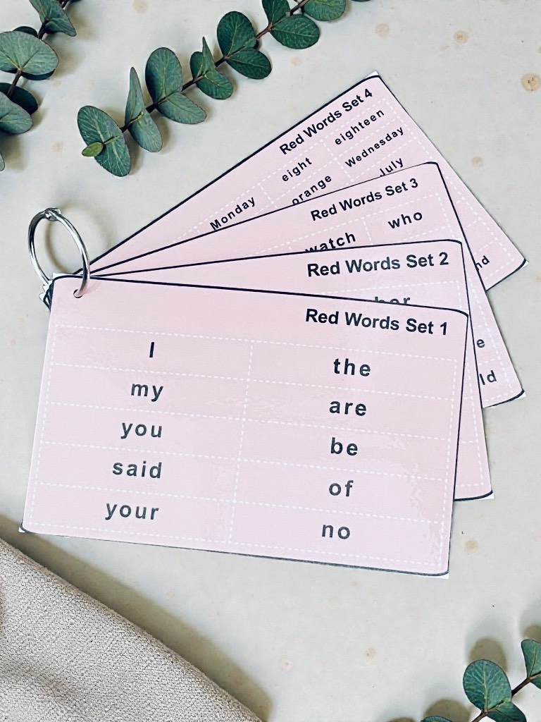 RWI Inspired Red Words Sets 1, 2, 3 & 4 Early Learning School Children RWI Flash Cards Phonics.