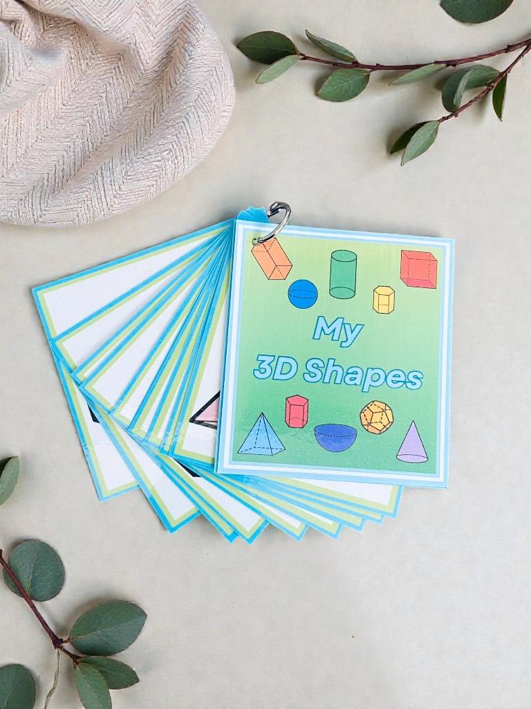 3D Shapes Flashcards Book Early Years Pre School Children Education Flash Cards.