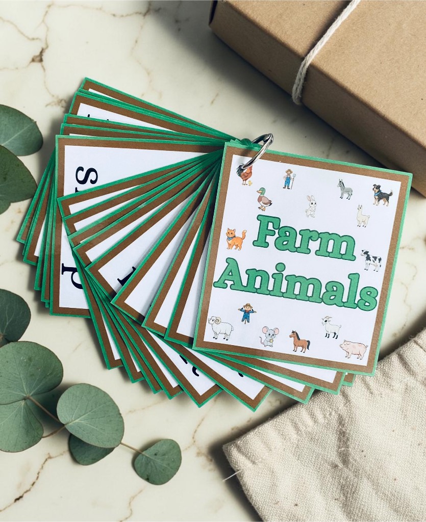 Farm Animals Flashcards Book Early Years Pre School Children Education Flash Cards.