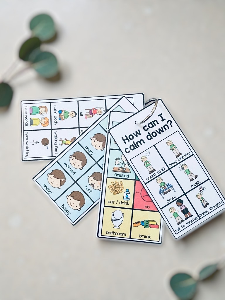 Mini Visual Self-Regulation 4 Communication Boards Flashcards Non Verbal Flash Cards.