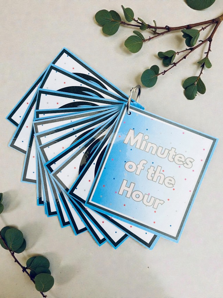 Minutes of the Hour Flashcards Book Early Years PreSchool Children Education Flash Cards.