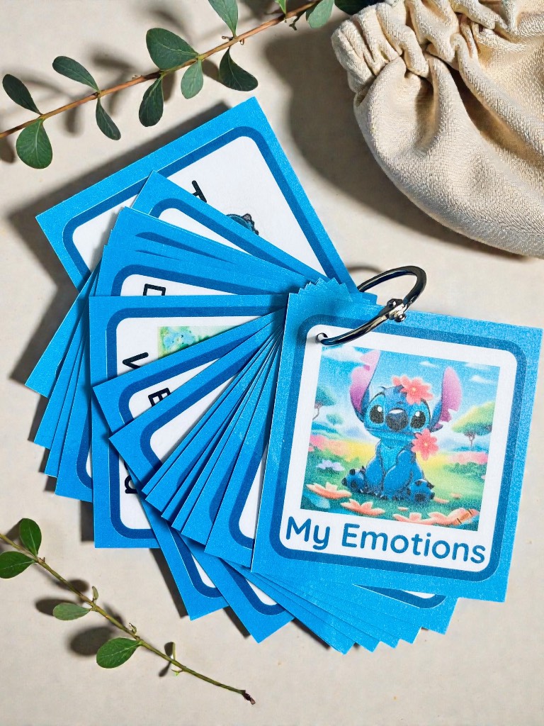 My Emotions Stitch Themed Flashcards Book Early Years Pre School Flash Cards.