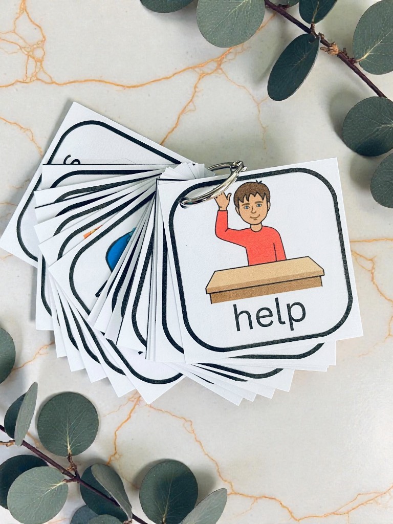 Mini 4.5cm x 4.5cm Pocket Size Communication Cards Flashcard Book Non Verbal asn sen Autism.