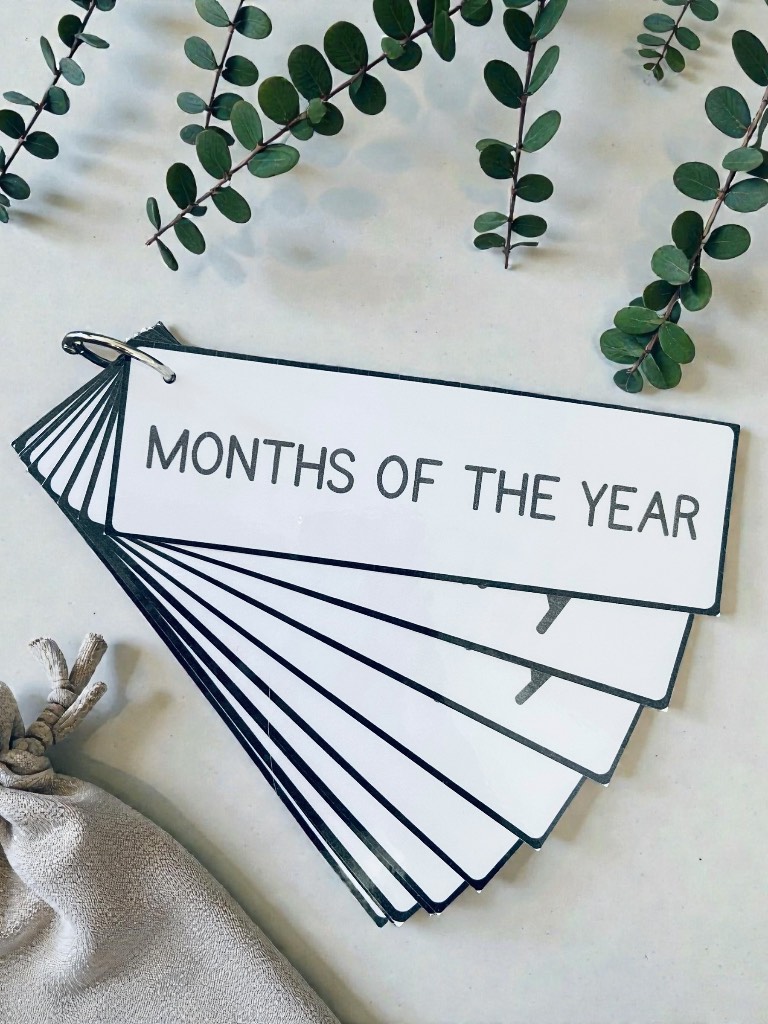 Months of The Year Black & White Flashcards Early Years Pre School Flash Cards.