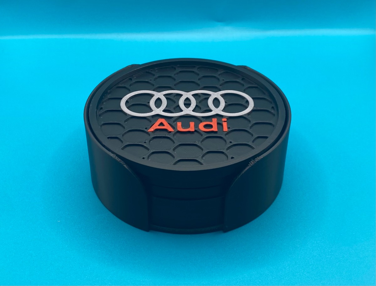 3D Printed 6x Coaster And Holder Set - Audi