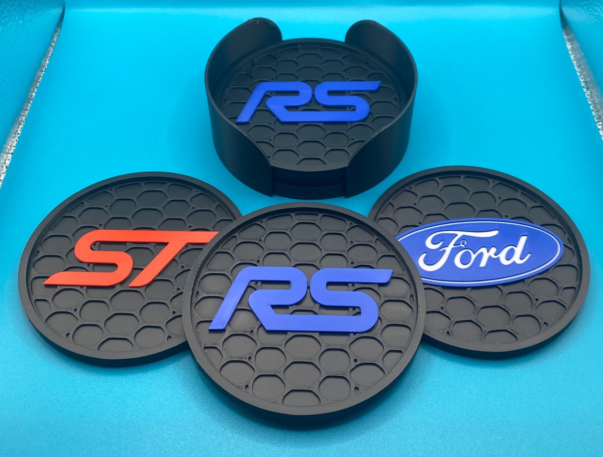 3D Printed 6x Coaster And Holder Set - Ford Set