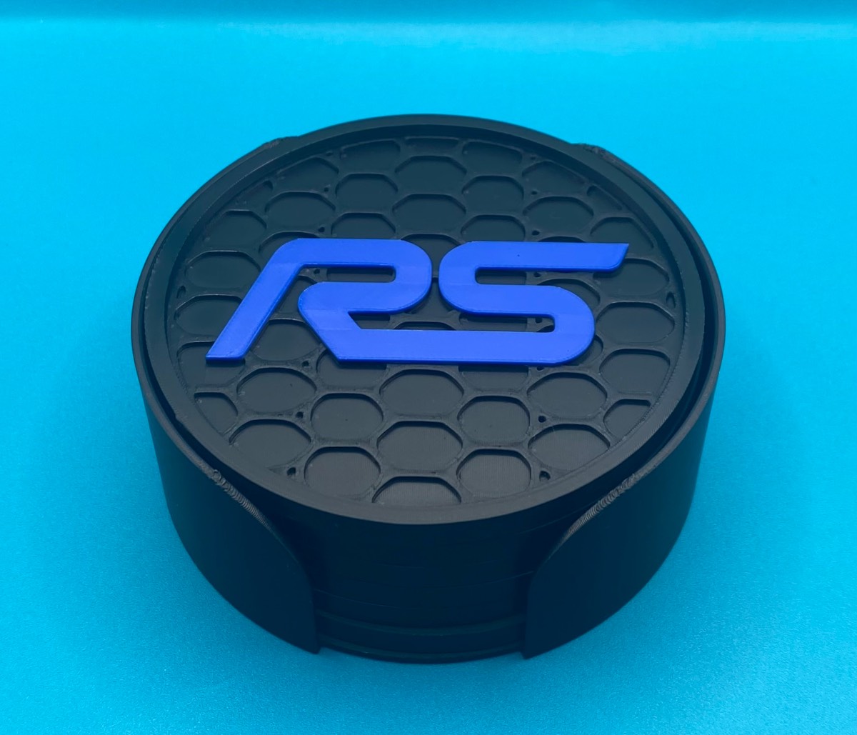 3D Printed 6x Coaster And Holder Set - Ford RS