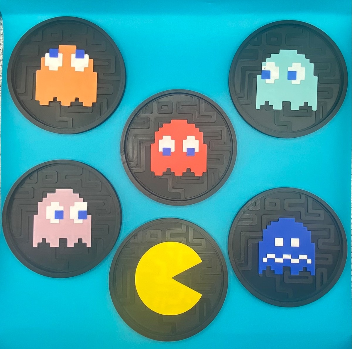 3D Printed 6x Coaster And Holder Set - Pac-Man