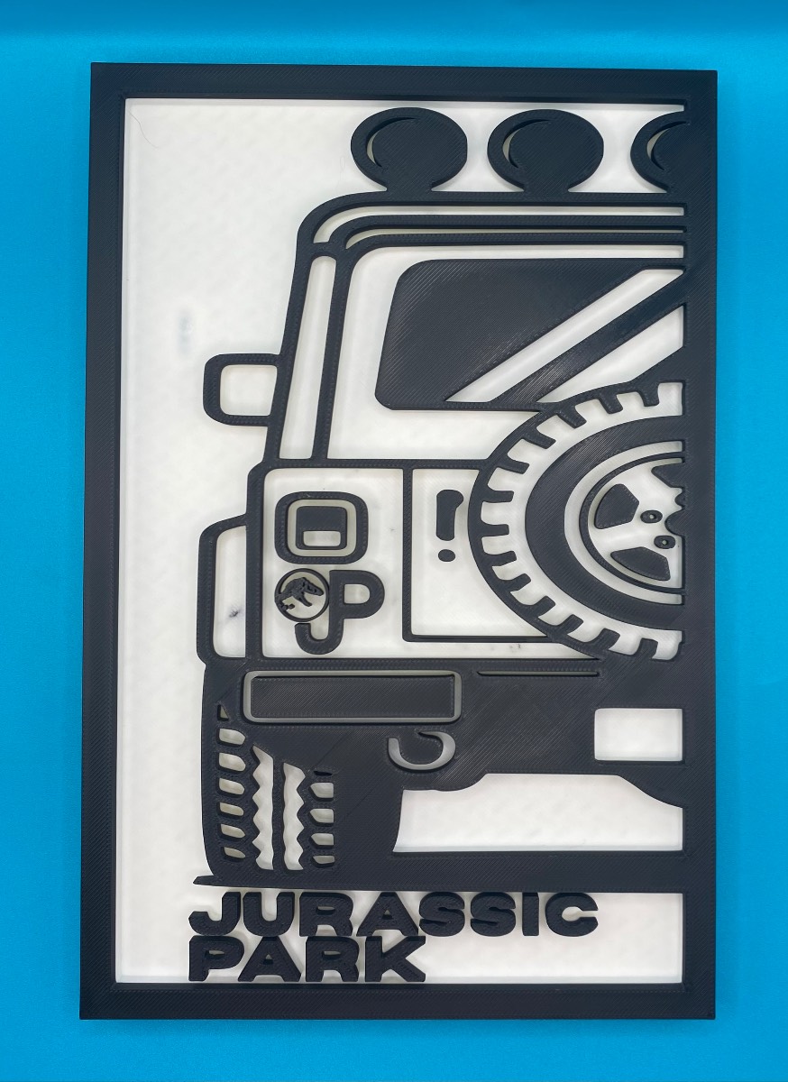 3D Printed Custom Car Plaque - Jurassic Park Jeep