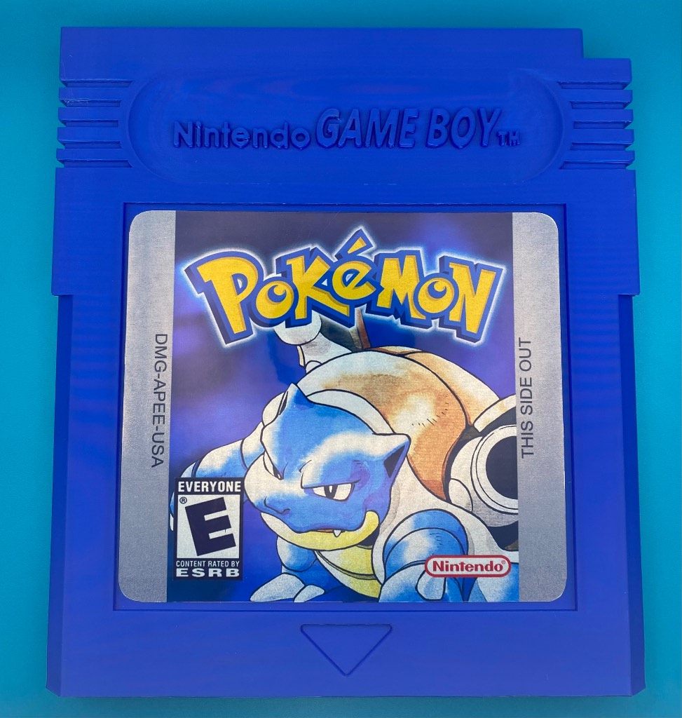 3D Printed Gameboy Game Cartridge - Pokémon Blue Version, Blastoise