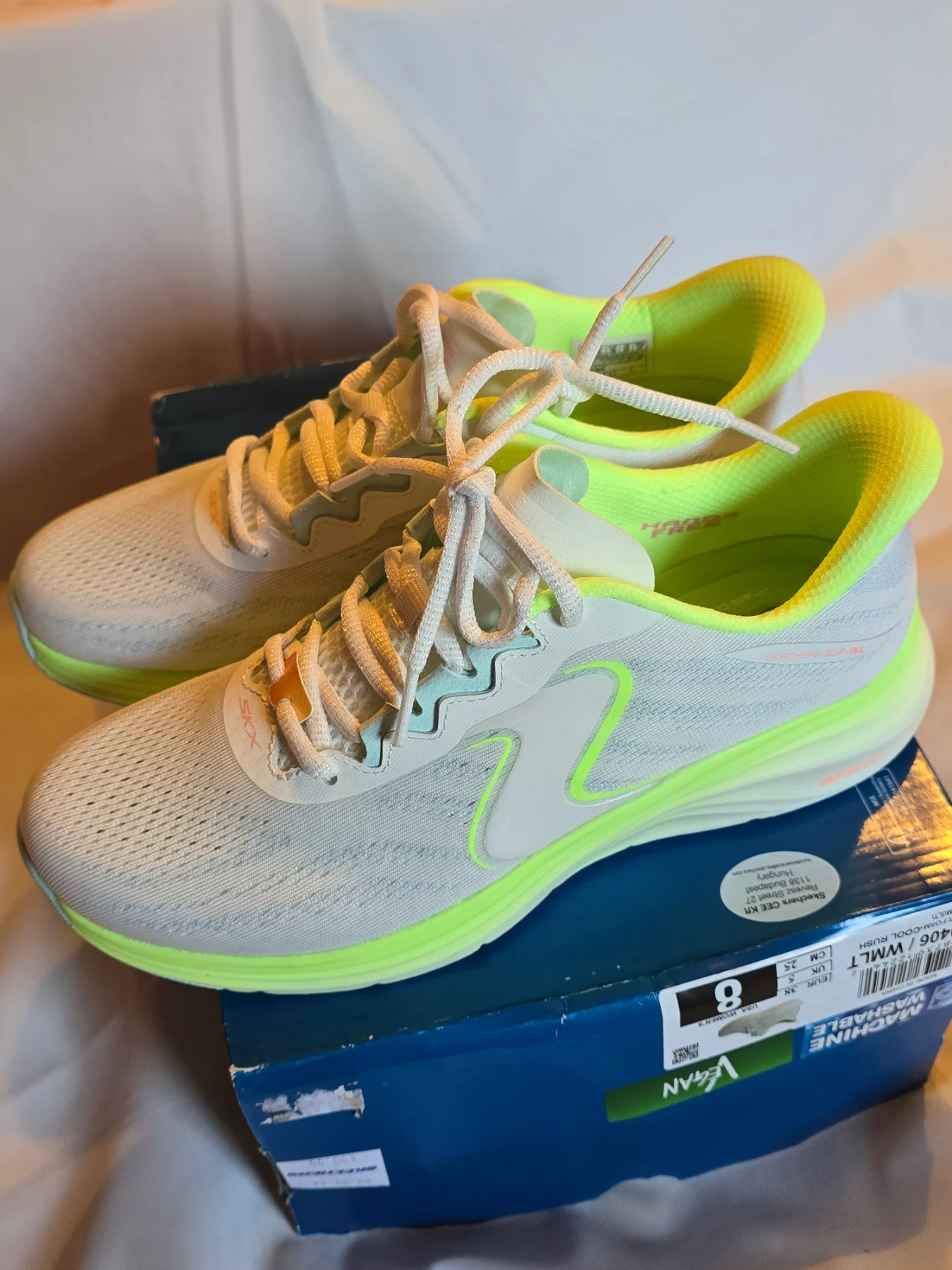 Skechers  Slip In - No More Bending Slip In Vapor Foam Trainer in White Multi  Size 5