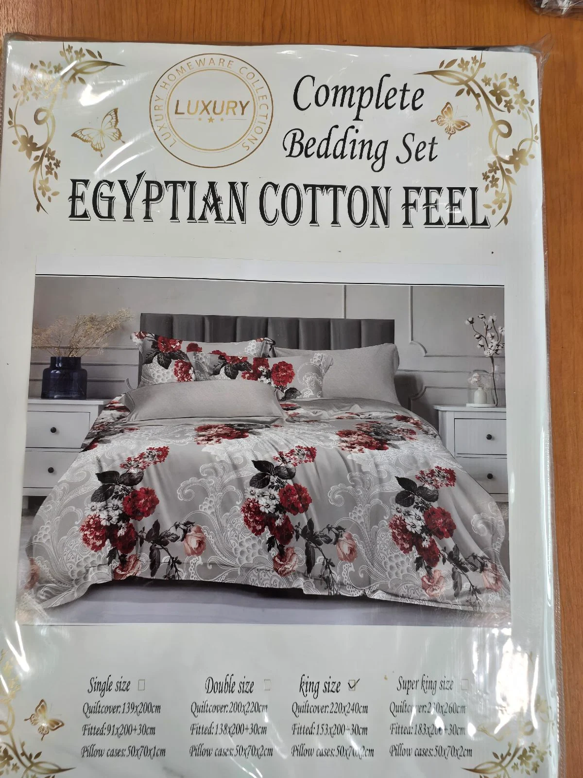 Egyptian cotton style complete bedding set King size Quilt cover 220 x 240 cm Fitted sheet 153 x 200
