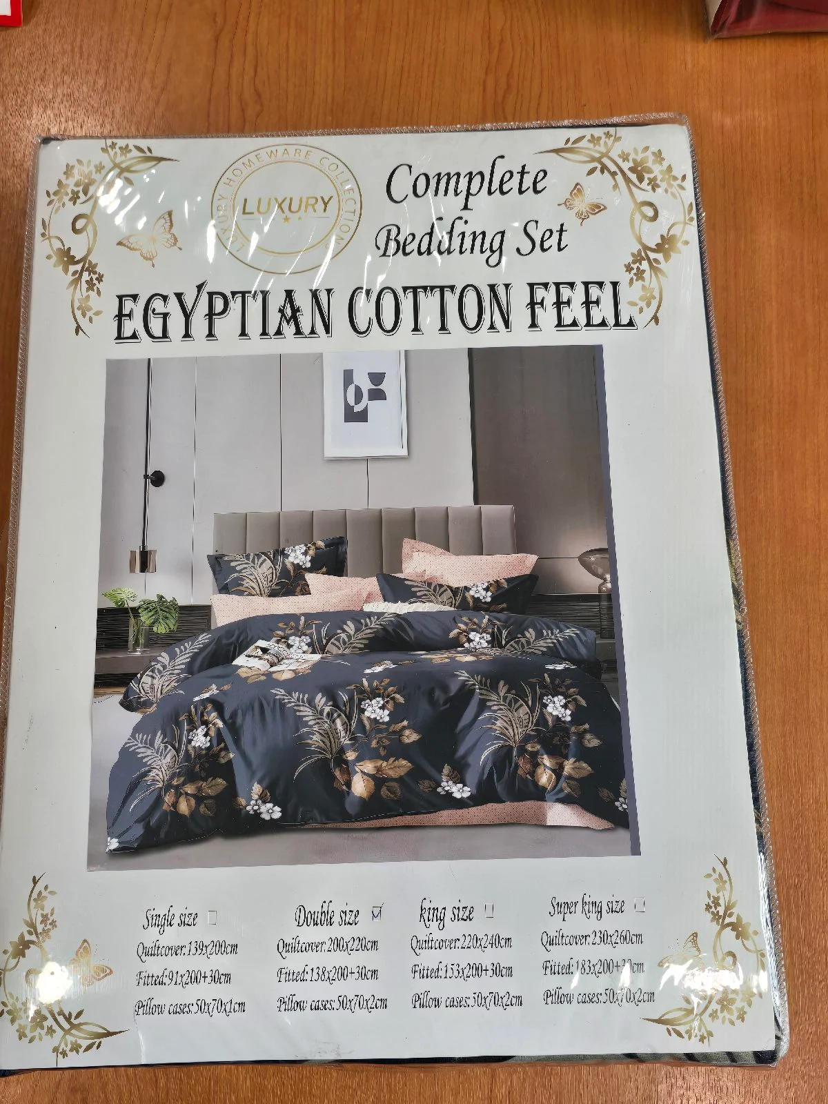 Egyptian cotton feel complete bedding set  Double size Quiltcover 200 x 220 cm Fitted 138 x 200 x 30