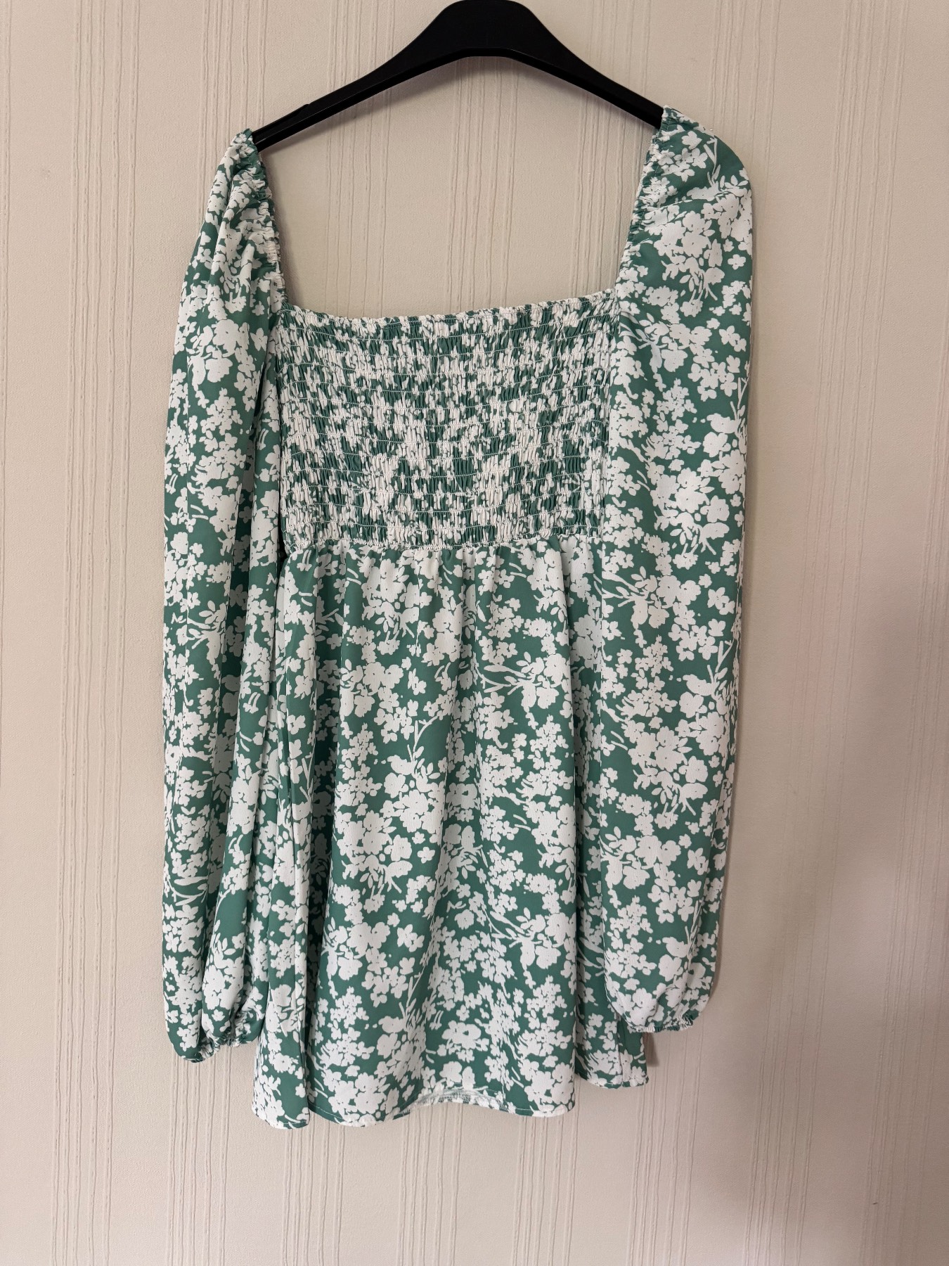 Green and white floral long sleeve off the shoulder dress size 10 from missguided