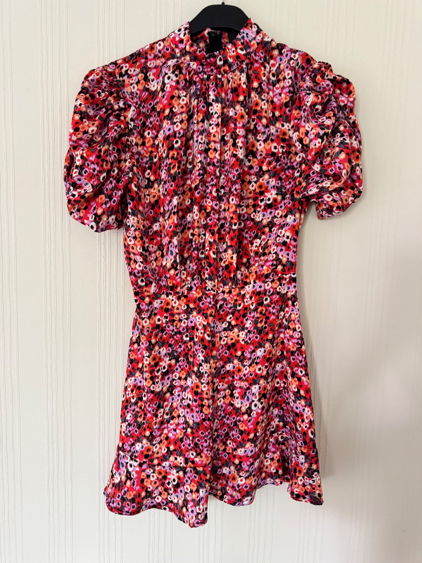 Floral puffball sleeve high neck mini dress size 10 from AX Paris