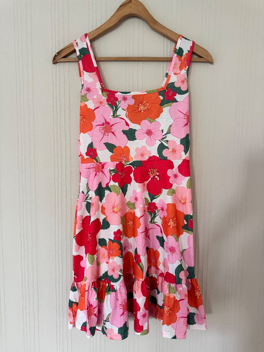 Boohoo Pink & Orange Floral Skater Mini Dress – UK 8