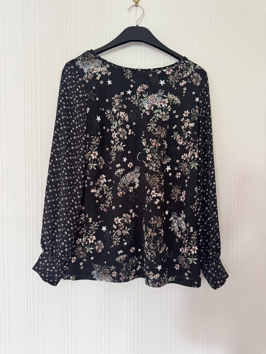 Next Black Floral Long Sleeve Blouse – Size 10