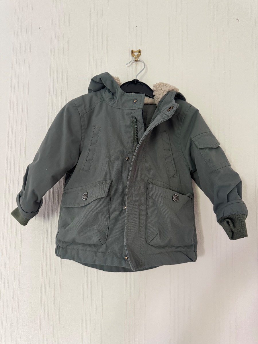 Urban Rascals Khaki Hooded Winter Coat – 12–18 Months – Teddy Lined Jacket