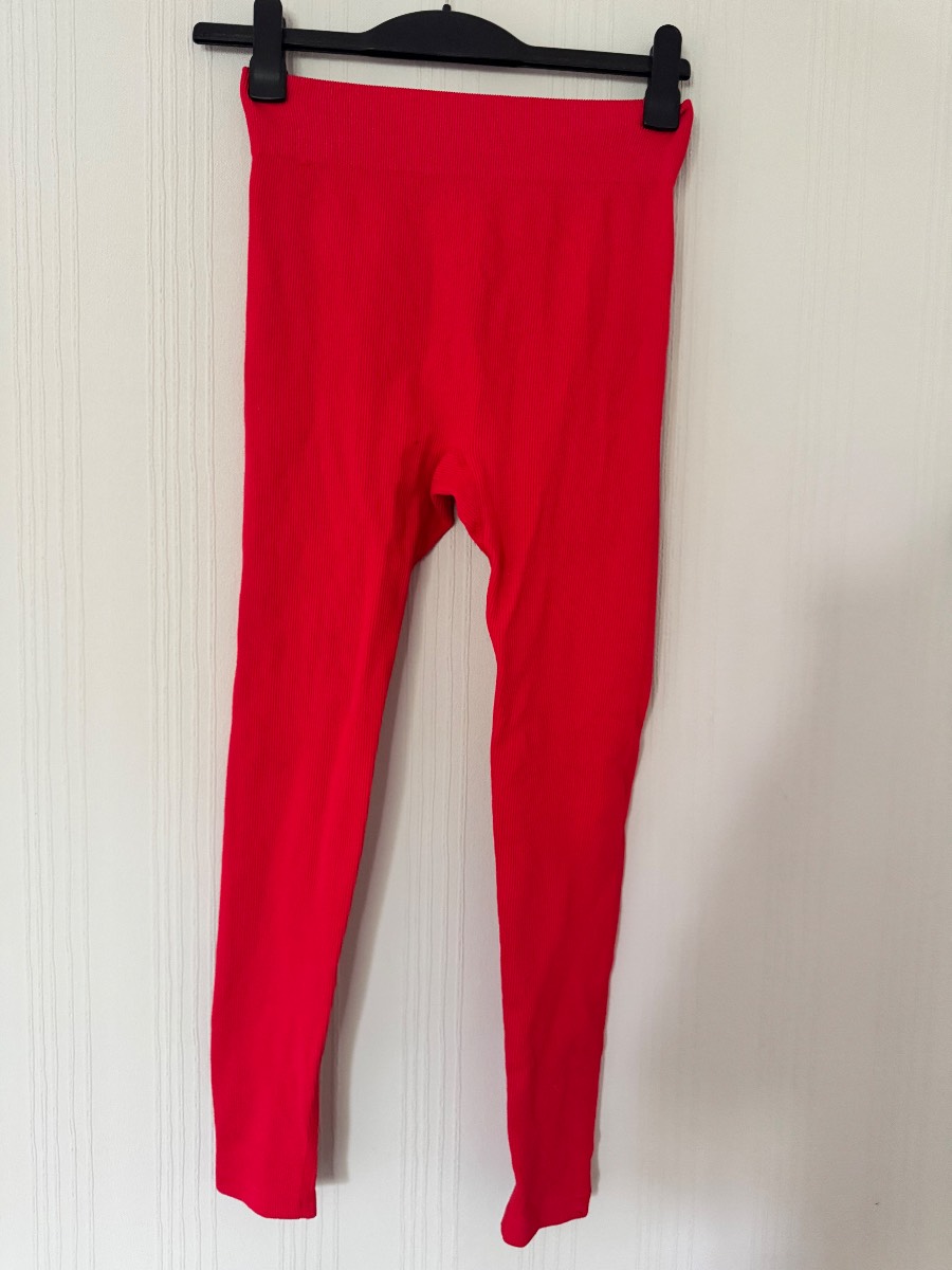 Missguided red ribbed activewear leggings size 10