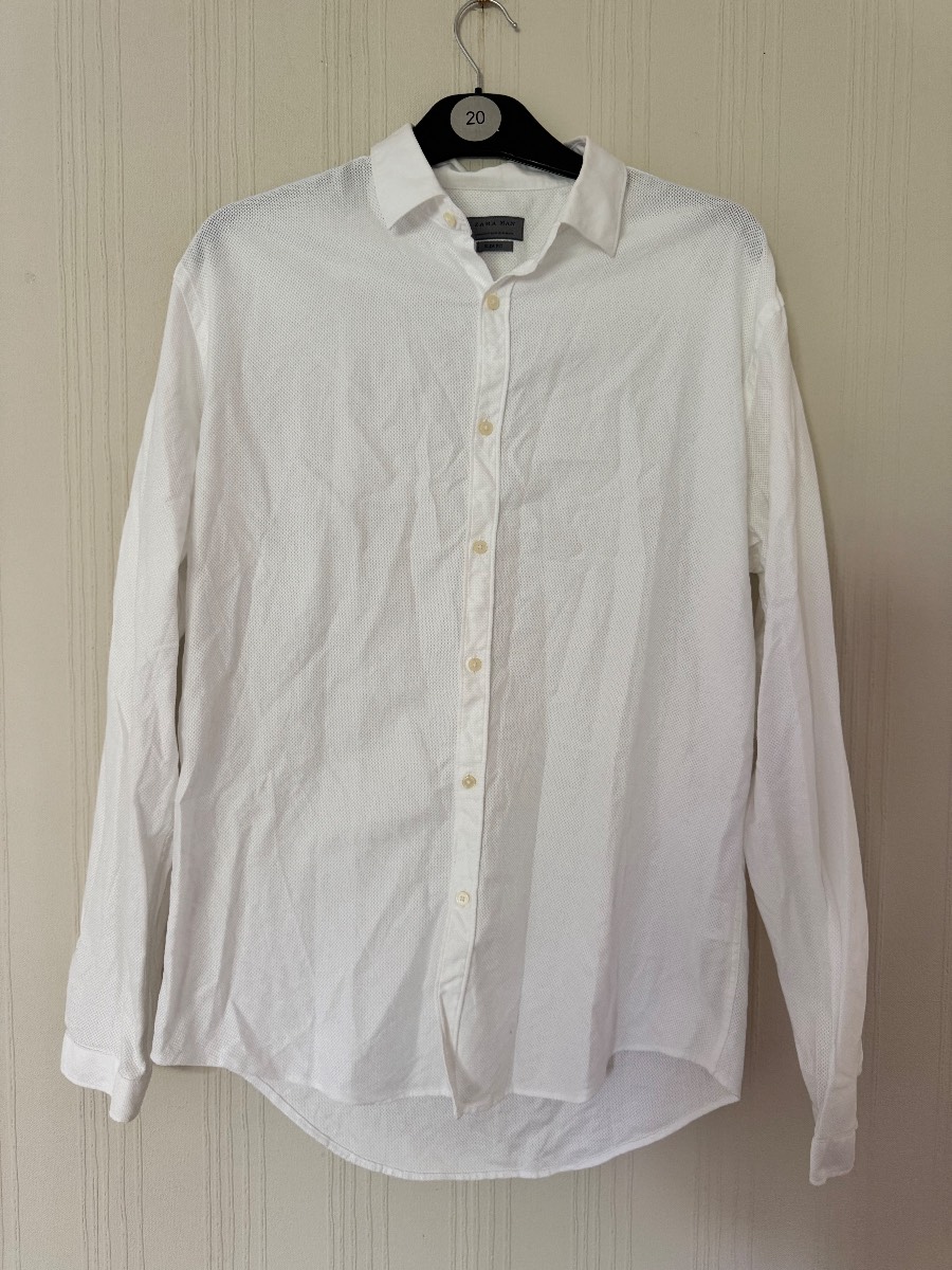Zara Man Slim Fit White Textured Shirt – XL 100% cotton
